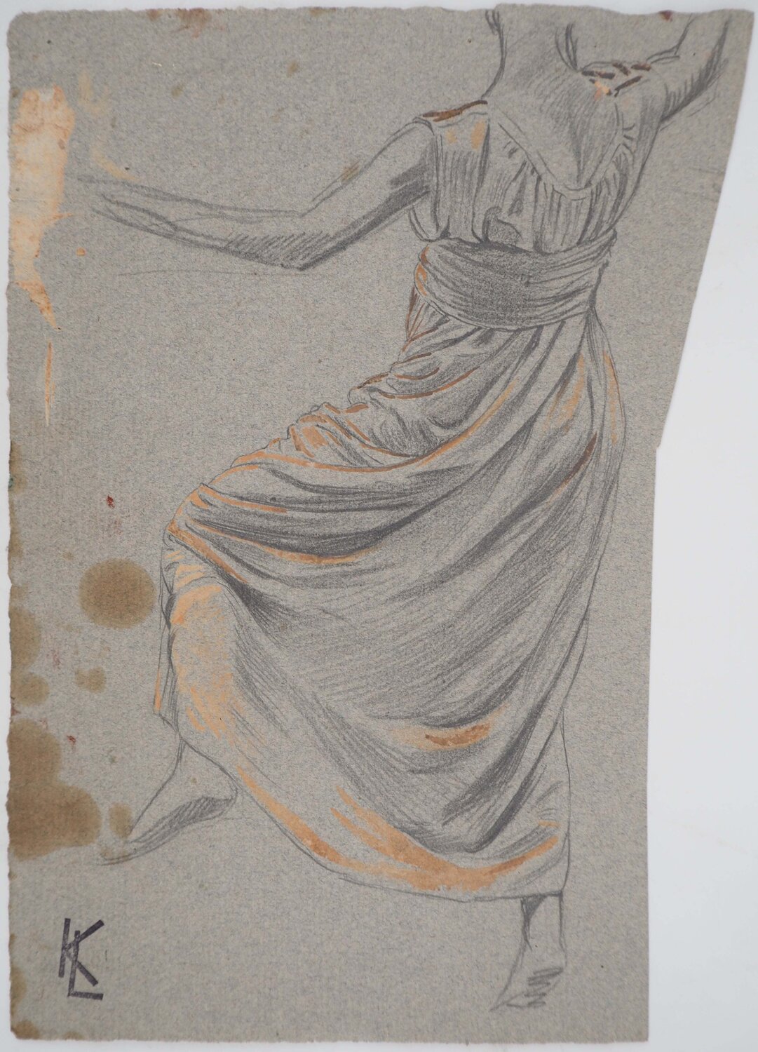 Drapé d'une robe vue de dos 1, dessin original Léopold-Franz Kowalski Zeichnungen zu verkaufen
