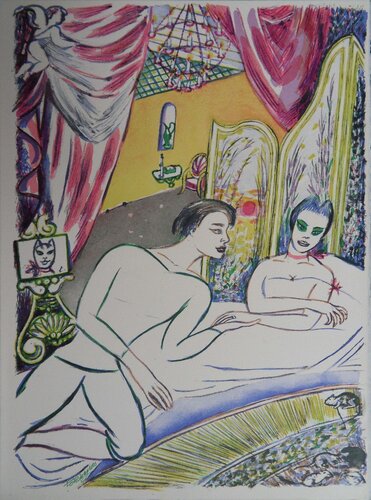 La femme féline, Lithographie originale di Louis Touchagues, Stampa in vendita su Singulart