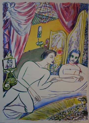 La femme féline, Lithographie originale signée di Louis Touchagues, Stampa in vendita su Singulart