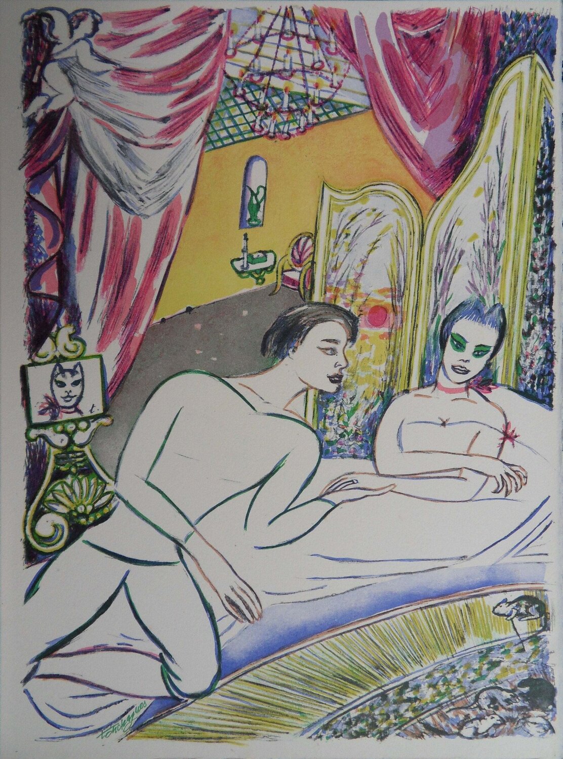 La femme féline, Lithographie originale Louis Touchagues Stampa in vendita
