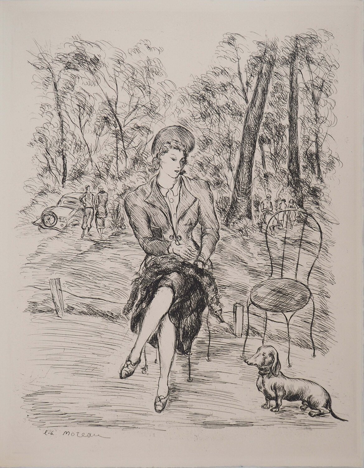 Balade dans les Jardins, Gravure originale signée Luc-Albert Moreau Print for sale