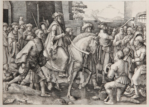 Mardochee mene en triomphe von Lucas van-Leyden, Druck kaufen auf Singulart
