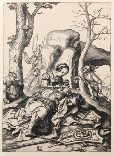 Dalila coupant les Cheveux de Samson von Lucas van-Leyden, Druck kaufen auf Singulart