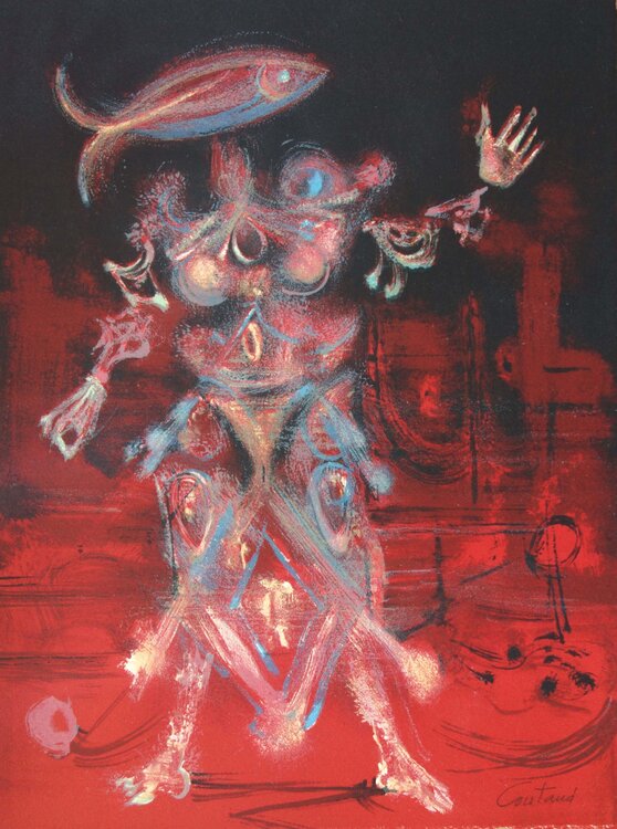 Personnage surréaliste au poisson Lucien Coutaud