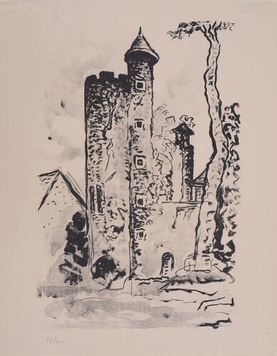Le donjon médiéval, Lithographie originale di Lucien Mainssieux, Stampa in vendita su Singulart