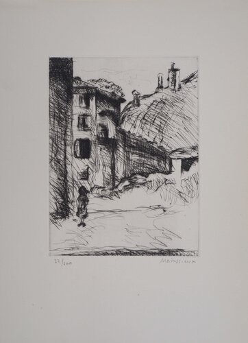 Voiron, vieux quartier, Gravure originale signée di Lucien Mainssieux, Stampa in vendita su Singulart