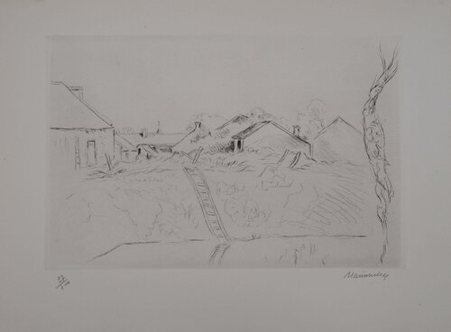 Cour de ferme berrichonne, Gravure originale signée di Lucien Mainssieux, Stampa in vendita su Singulart