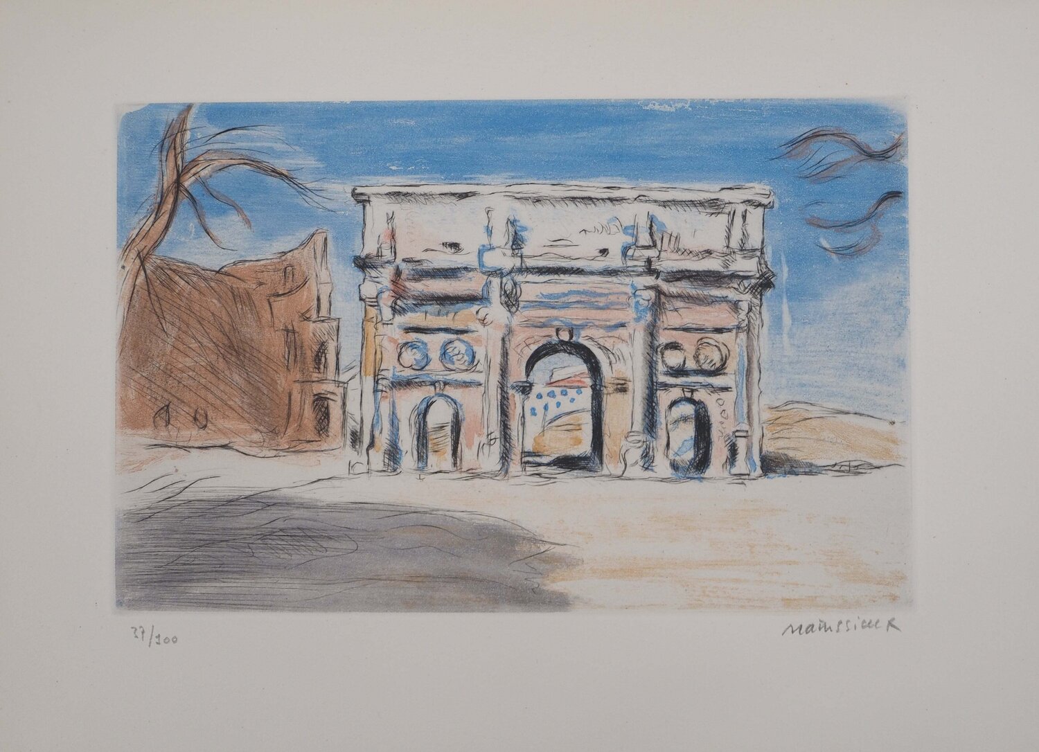 Rome, l'Arc de Constantin, Gravure originale signée Lucien Mainssieux Stampa in vendita