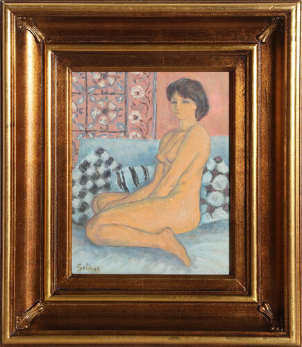 Nude Seated on Blue Couch by Marcel Salinas, Painting for Sale on Singulart