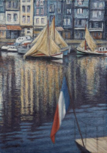 Honfleur, The French Flag van Marcel Salinas, Schilderij te koop op Singulart