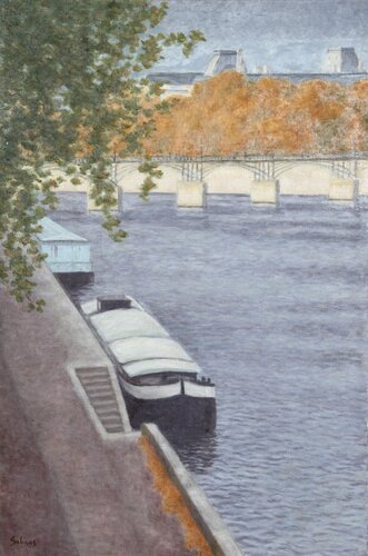 Peniche a Aquai Devant le Pont des Arts  van Marcel Salinas, Schilderij te koop op Singulart