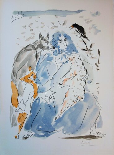 La Fontaine, le corbeau et le renard, Gravure signée by Marcel Vertes, 版画 for Sale on Singulart