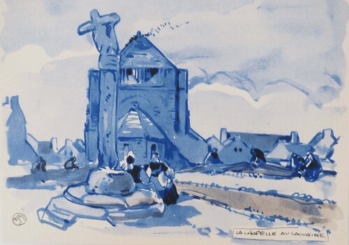 Bretagne, La Chapelle au Calvaire, Héliogravure Signée Mathurin Méheut