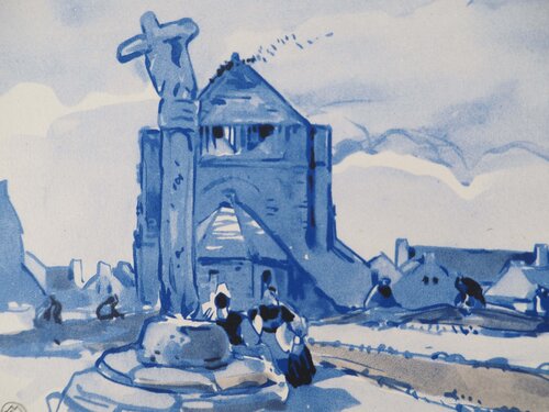 Bretagne, La Chapelle au Calvaire, c von Mathurin Méheut, Druck kaufen auf Singulart