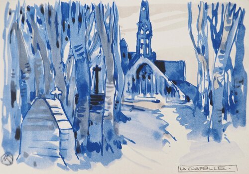 Bretagne, La Chapelle à la Fontaine, Héliogravure Signée Mathurin Méheut