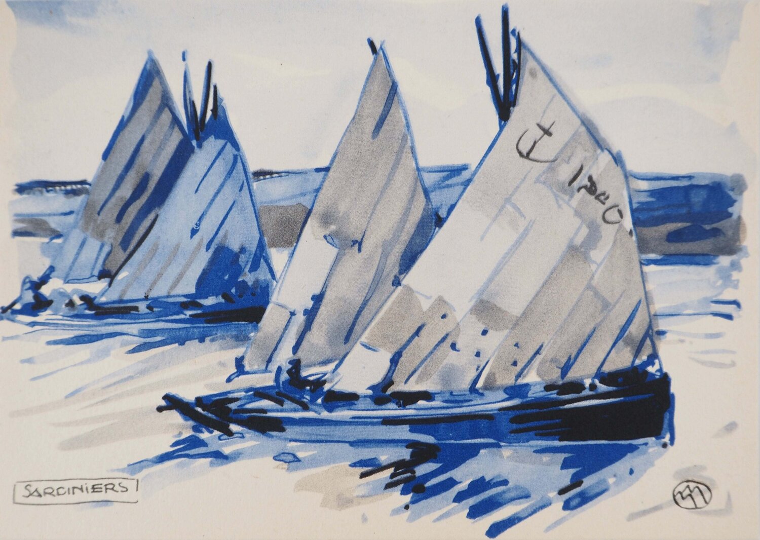 Bretagne, Les Sardiniers, Héliogravure Signée Mathurin Méheut Print for sale
