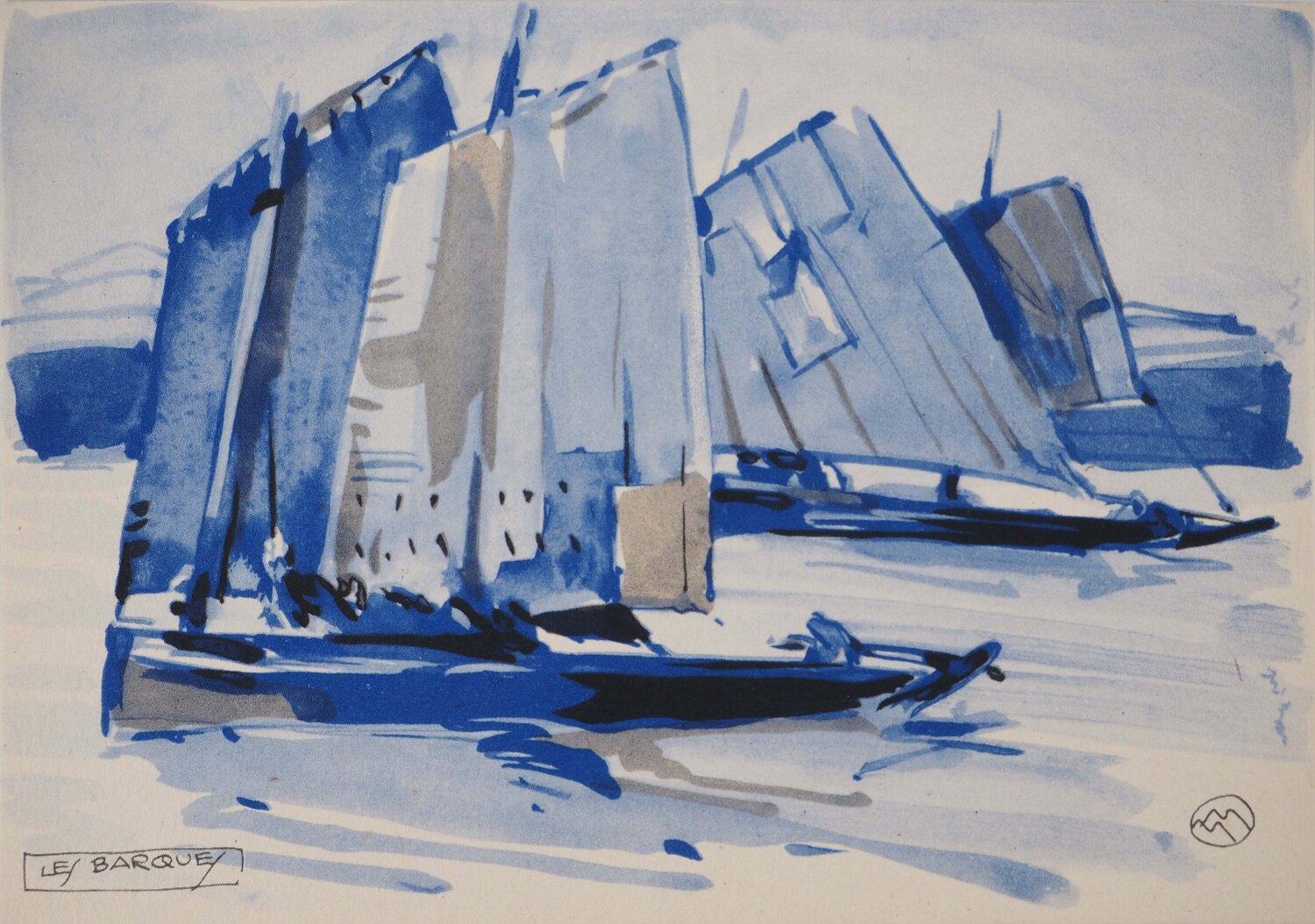 Bretagne, Barques et Voiliers, Héliogravure Signée Mathurin Méheut Impresión en venta