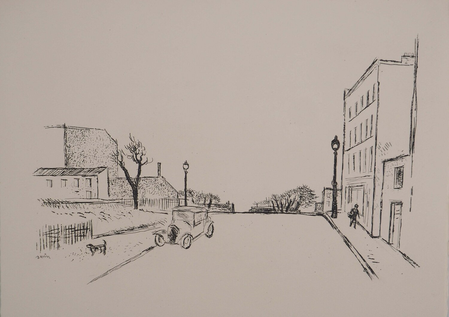 Belleville, Gravure originale signée Maurice Savin Druck zu verkaufen