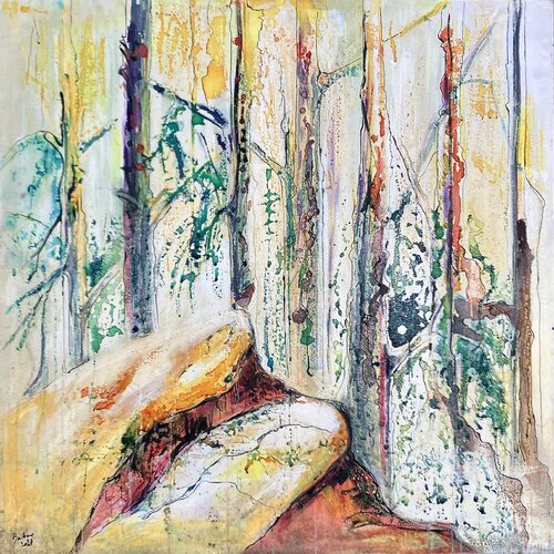 Rochers en sous-bois di barbara lavenda, Pittura in vendita su Singulart