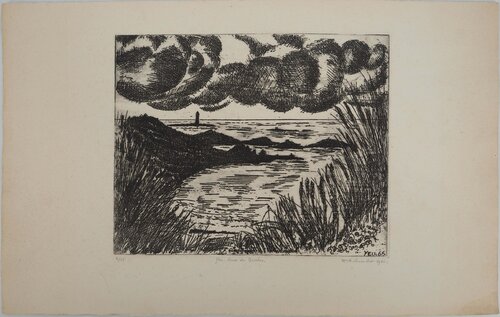 Bretagne, l'Anse des Broches sur l'île d'Yeu, Gravure originale signée Mercédès Guingot