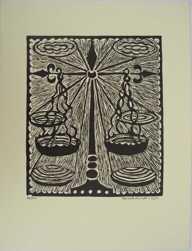 Zodiaque, la Balance, Gravure sur bois originale signée by Mercédès Guingot, Print for Sale on Singulart