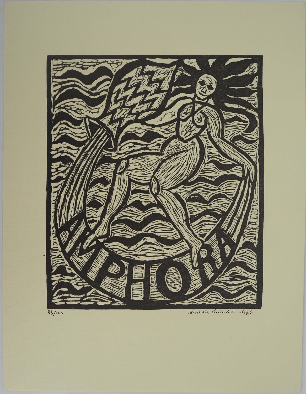 Zodiaque, le Verseau, Gravure sur bois originale signée Mercédès Guingot Print for sale
