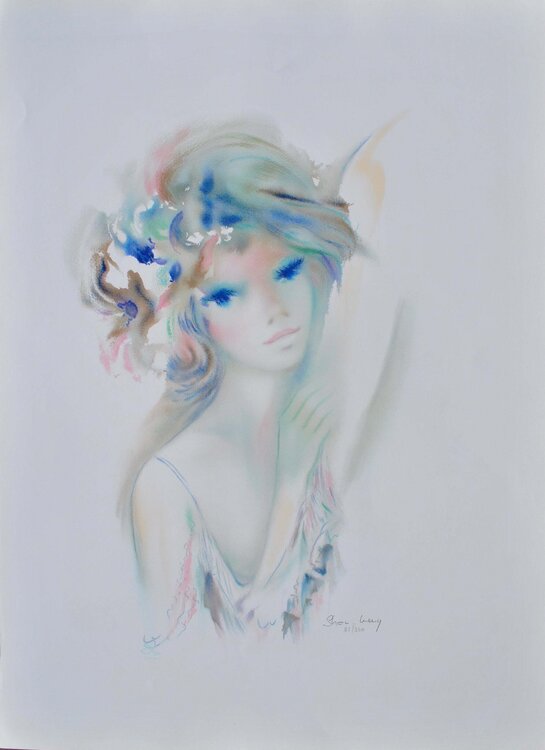 Jeune fille innocente, Lithographie originale signée Merry Shan