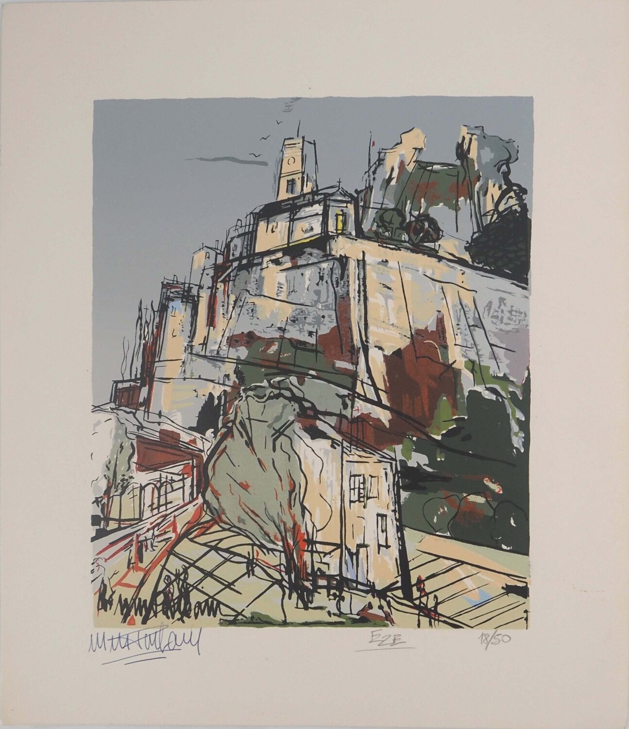 Le village d'Eze  Michel-Marie Poulain Afdruk te koop