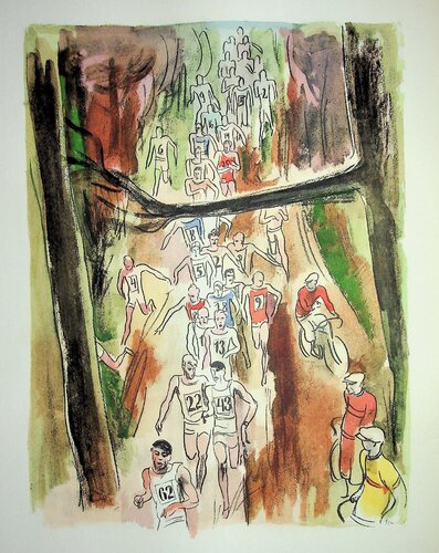 Course, Marathon de Paris, Lithographie originale signée par Milivoj Uzelac, Édition en vente sur Singulart