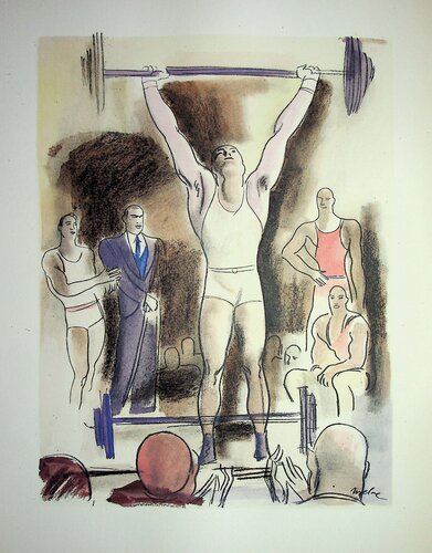 Haltérophilie, Les poids et les haltères, Lithographie originale signée by Milivoj Uzelac, 版画 for Sale on Singulart