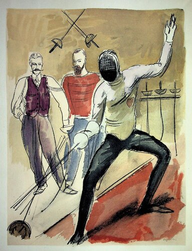 L’escrime, Leçon de fleuret, Lithographie originale signée by Milivoj Uzelac, Print for Sale on Singulart