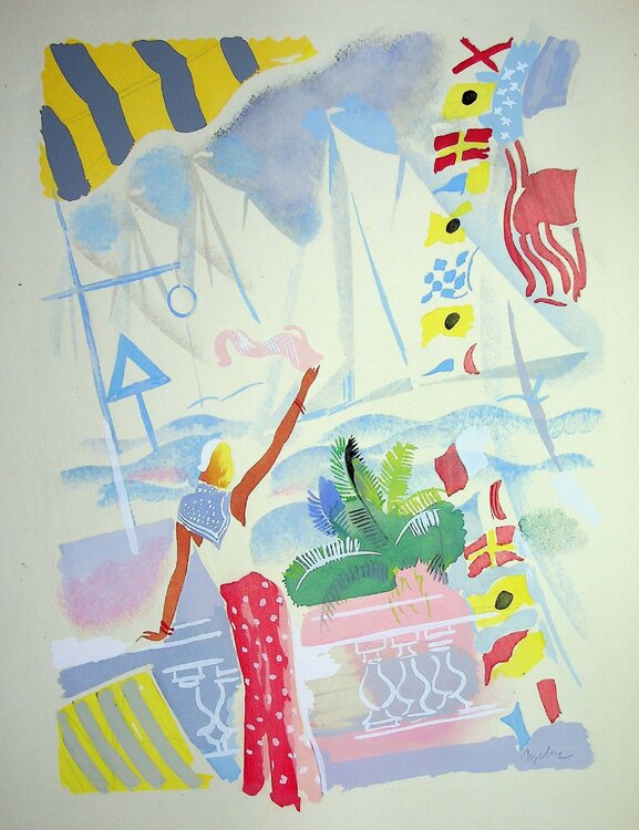 Voile, les régates à Deauville, Lithographie originale signée Milivoj Uzelac