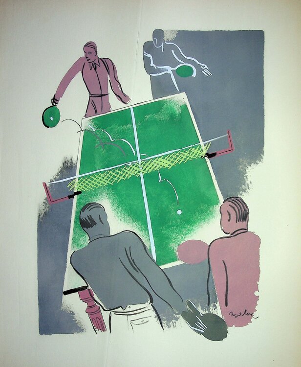 Ping, Pong : Tennis de table, Lithographie originale signée Milivoj Uzelac