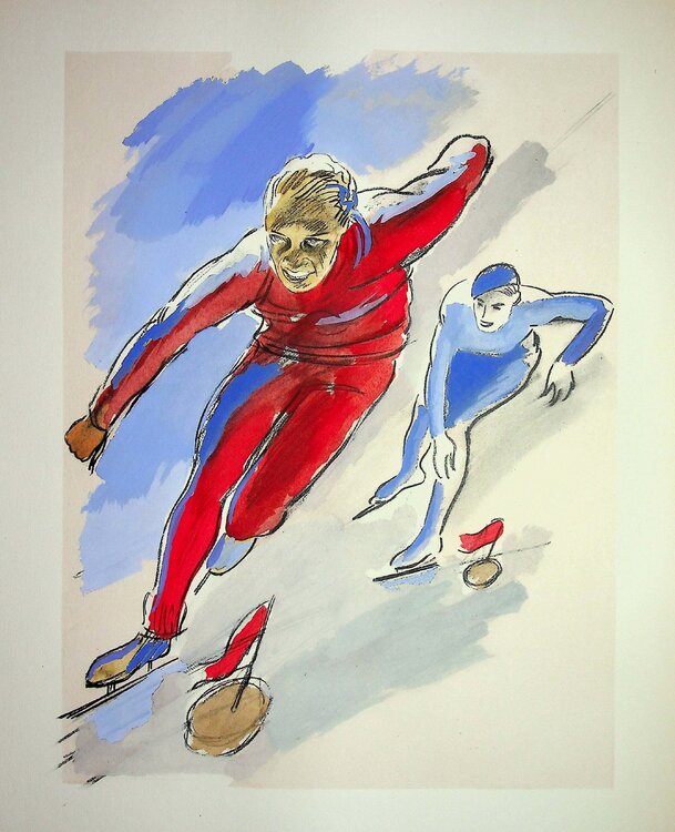 Patinage, Patins à glace, Lithographie originale Milivoj Uzelac