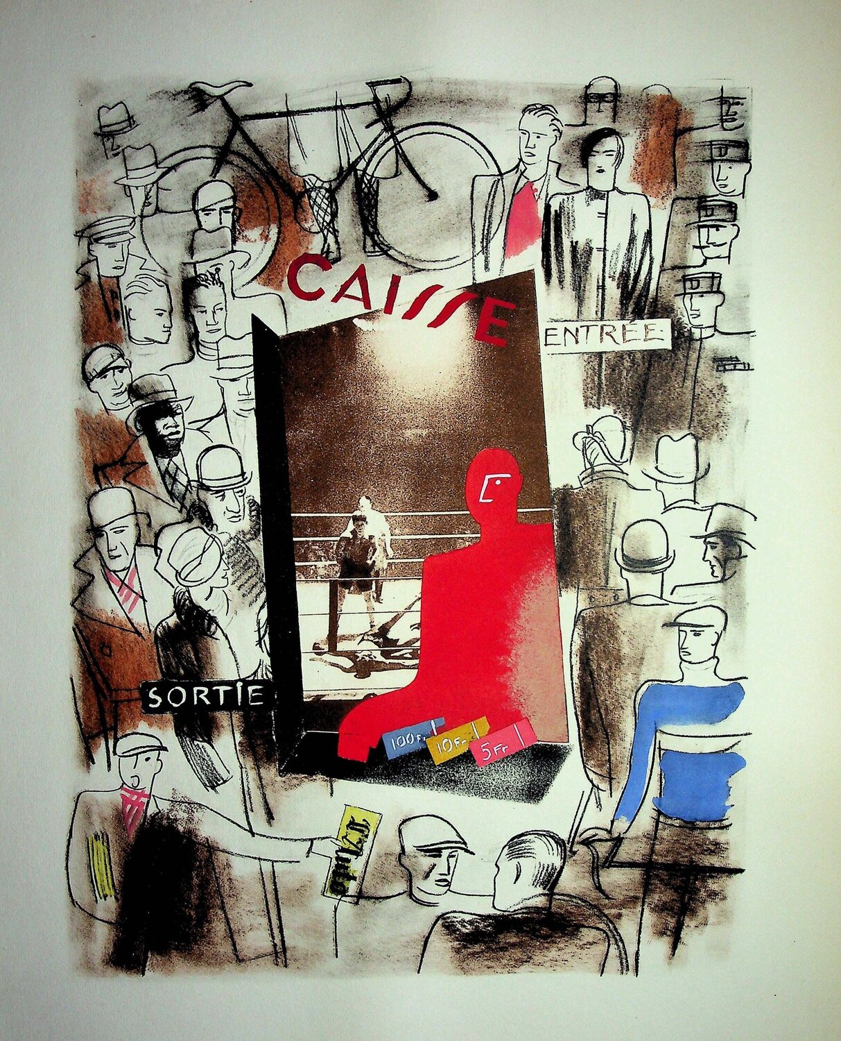 Au stade, le spectacle du sport, Lithographie originale Milivoj Uzelac Édition à vendre