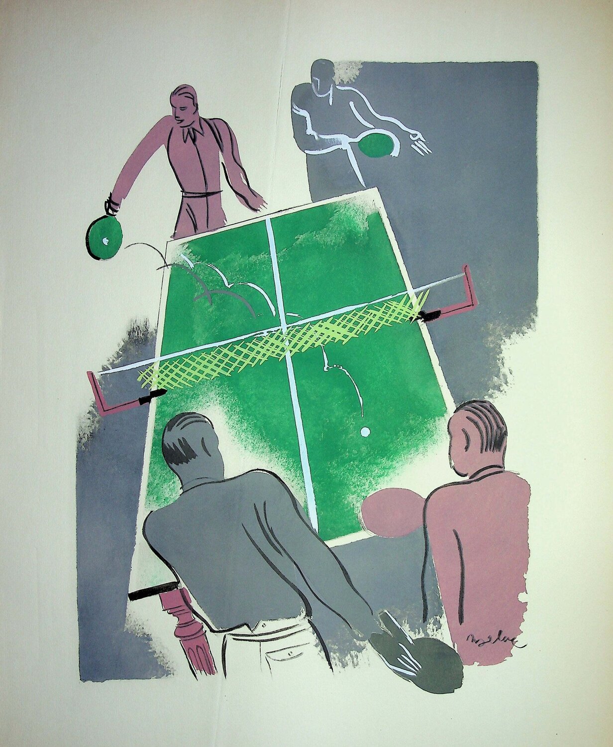 Ping, Pong : Tennis de table, Lithographie originale signée Milivoj Uzelac Druck zu verkaufen