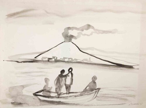 Contemplating Vesuvius de Mino Maccari, Obra en papel a la venta en Singulart
