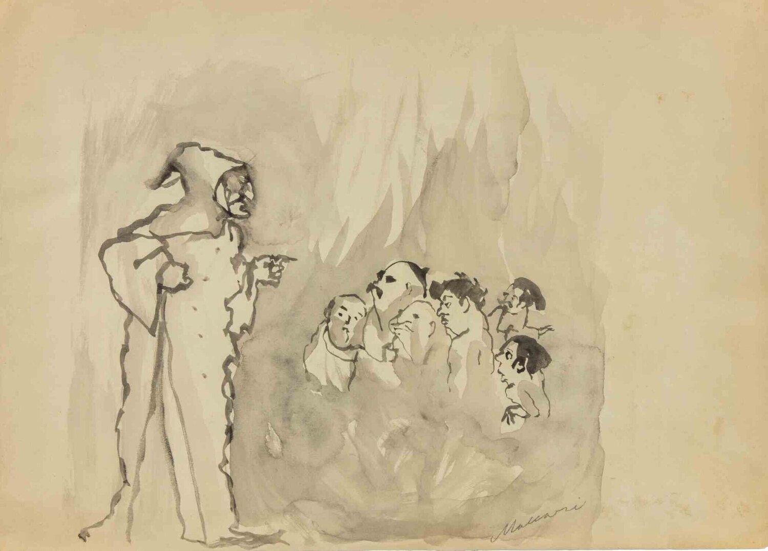 Dante in Hell Mino Maccari Œuvre sur papier à vendre