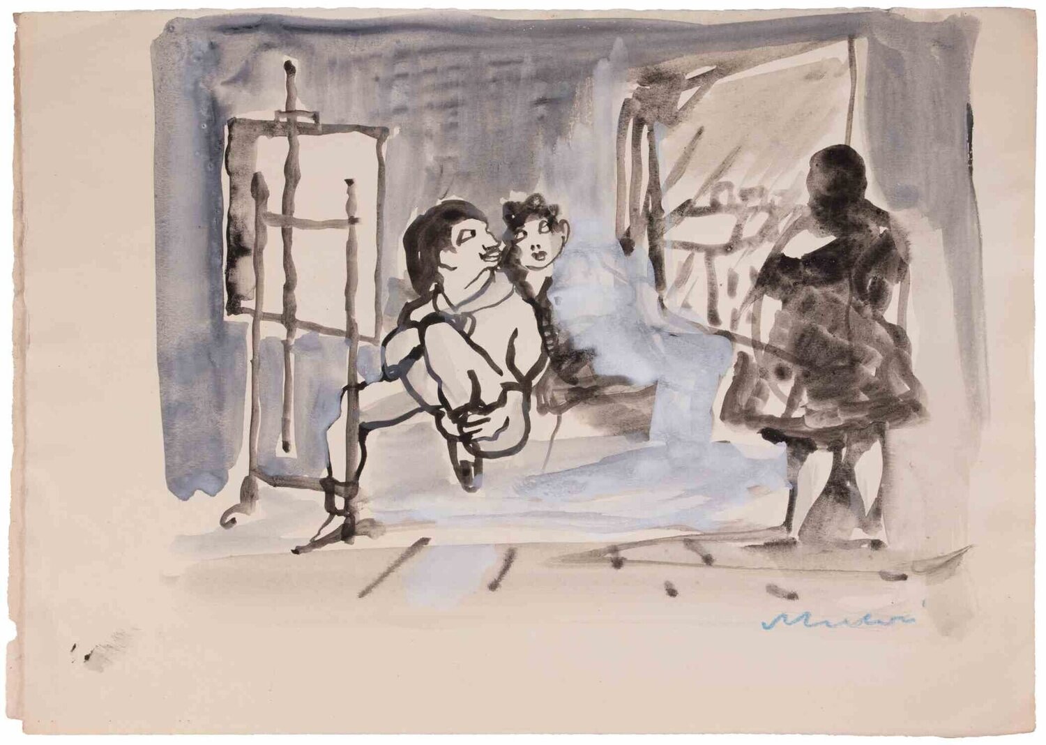 The Painter's Studio Mino Maccari Opera su carta in vendita