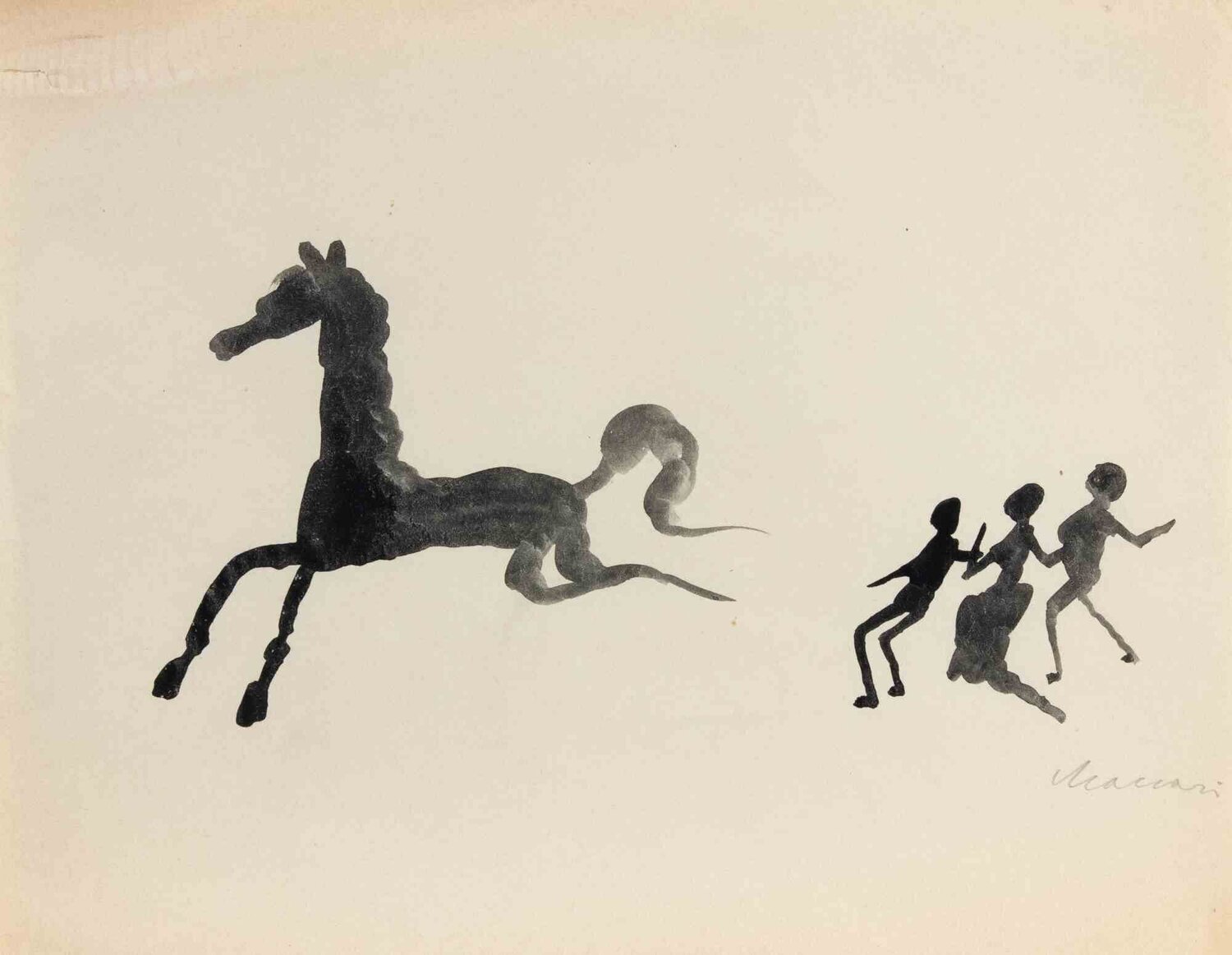  The Runaway Horse Mino Maccari Werk auf Papier zu verkaufen