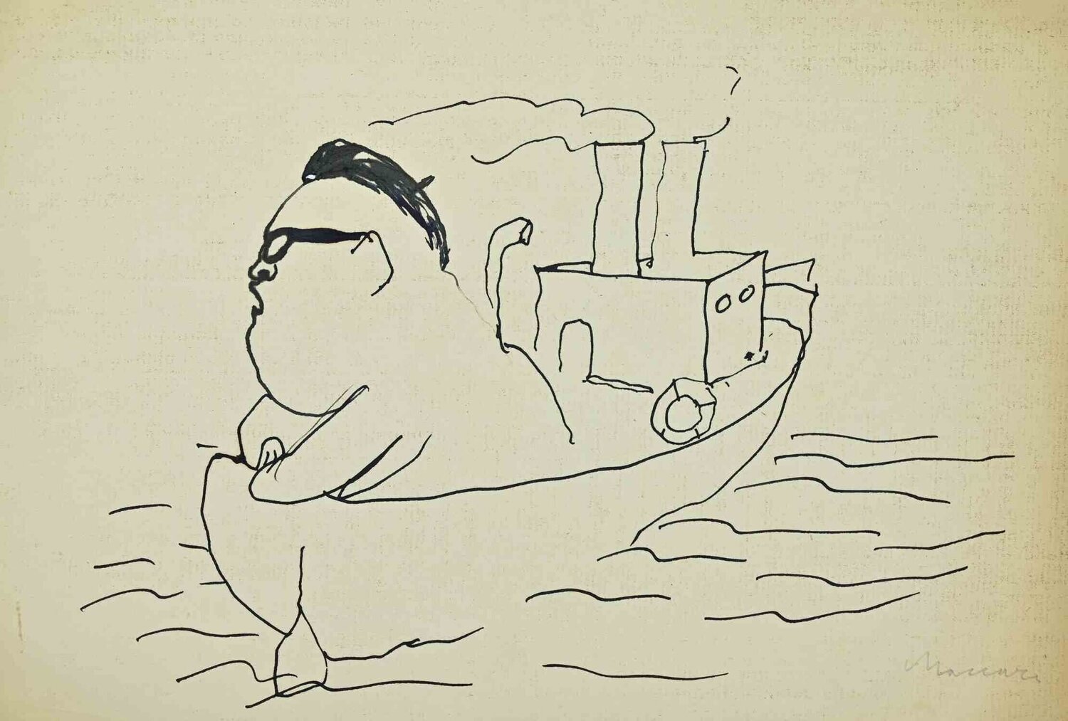 Nenni's Boat Mino Maccari Werk auf Papier zu verkaufen