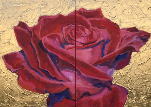 Fall in Love Rose GOLD (Dyphtichon) by Eva Konya, 油畫 for Sale on Singulart