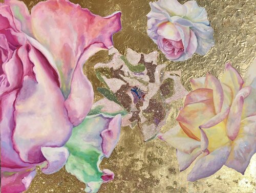 Multidimensionale  AbunDANCE Roses (GLITTER) by Eva Konya, Painting for Sale on Singulart
