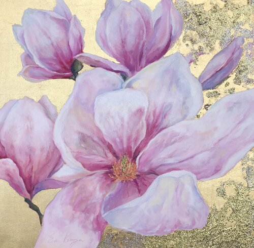 Magnificent Magnolia GOLD & GLITTER by Eva Konya, Painting for Sale on Singulart