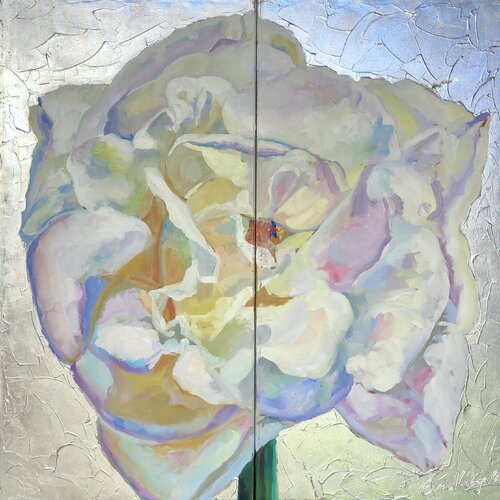 Good Vibes of Magic White Rose  - SILVER by Eva Konya, 油畫 for Sale on Singulart