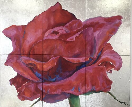 LOVESTROM (Rot-Silber, Polypthicon) von Eva Konya, Malerei kaufen auf Singulart