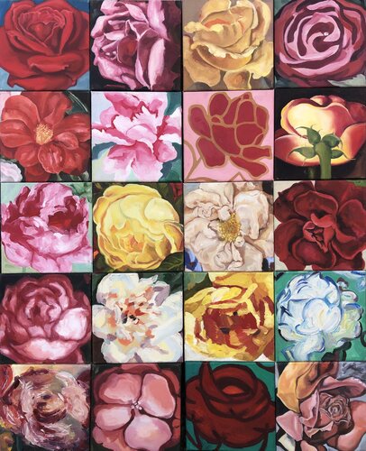 Color Shades of Love around the World (20 Roses piece composition) by Eva Konya, Painting for Sale on Singulart