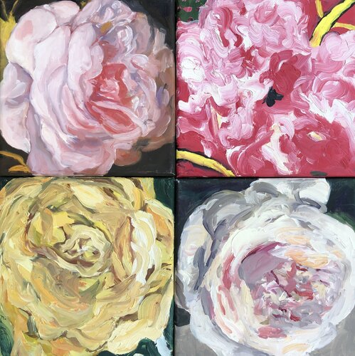 Color shades of love (Composition of 4 Roses) by Eva Konya, Painting for Sale on Singulart