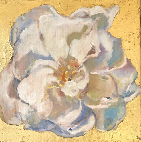 The white Rose of Trust (Gold) by Eva Konya, Painting for Sale on Singulart