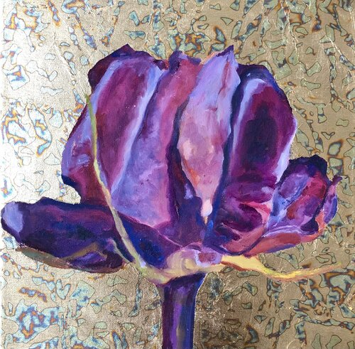 The deeply beautiful iconic rose (with metal plate leaf pattern) by Eva Konya, 油畫 for Sale on Singulart